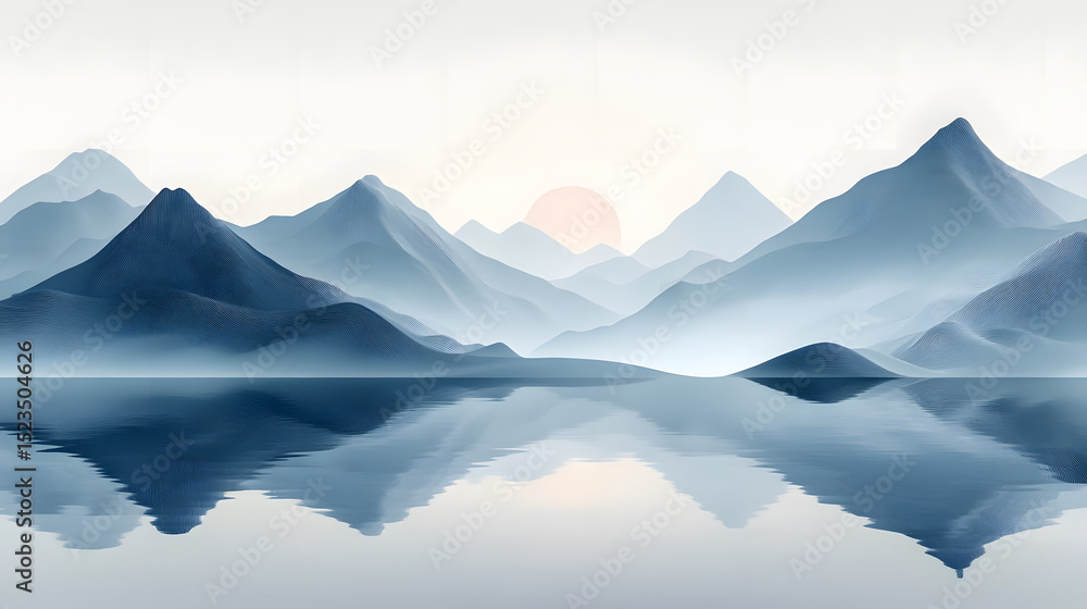 Abstract Vector Art of Wavy Grey and White Mountain Lines with Calm Lake, Soft Background, Calming Colors, Elegant Simplicity, Minimalist Design Abstract Vector Art of Wavy Grey and White Mountain Lines with Calm Lake, Soft Background, Calming Colors, Elegant Simplicity, Minimalist Design