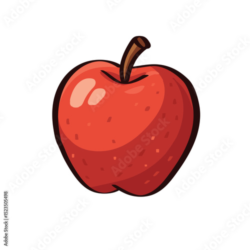 Vivid Red Cartoon Apple with Glossy Finish and Brown Stem, Perfect for Educational Graphics
