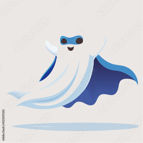 Hero-style ghost with cape and mask, perfect for cute Halloween designs with a twist