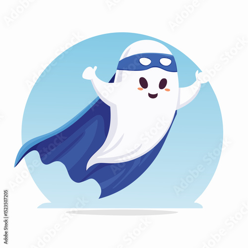 Hero-style ghost with cape and mask, perfect for cute Halloween designs with a twist