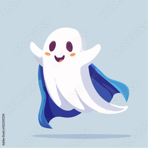 Hero-style ghost with cape and mask, perfect for cute Halloween designs with a twist