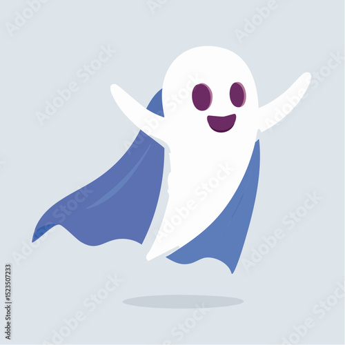Hero-style ghost with cape and mask, perfect for cute Halloween designs with a twist