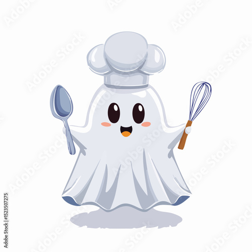 Cute kitchen-loving ghost dressed as a chef, fun for Halloween food-themed creations