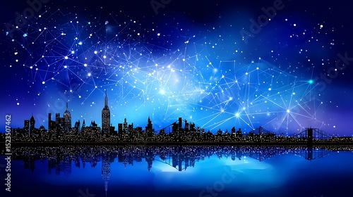 Cityscape connecting sky network reflection