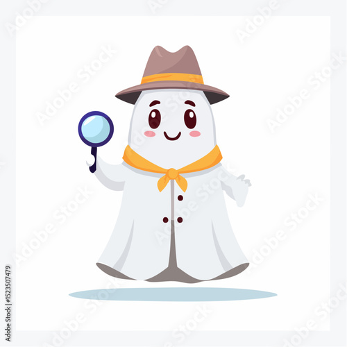 A clever ghost in detective gear, perfect for mystery-themed Halloween designs or storybook art