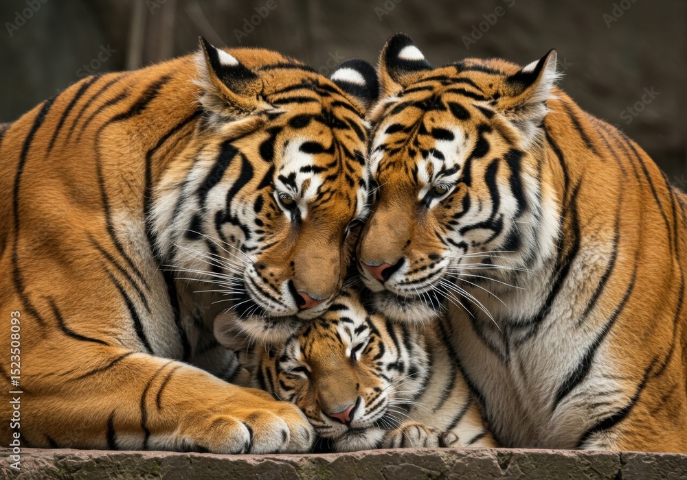 Naklejka premium Family of tigers celebrating international tiger day in a natural habitat