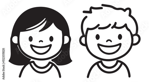 Happy smiling girl and boy cartoon icons