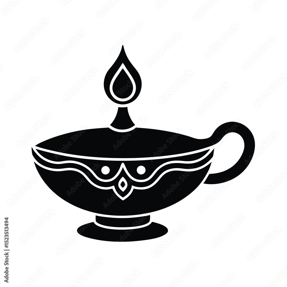 Fototapeta premium Diwali Oil Lamp Icon Black and White