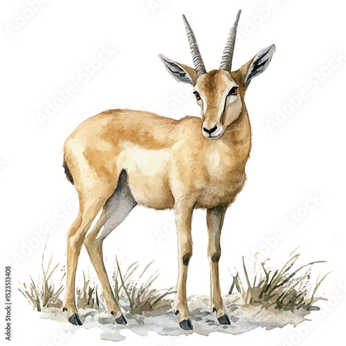 Saiga Antelope, watercolor vector, high quality, isolated on a white background.
