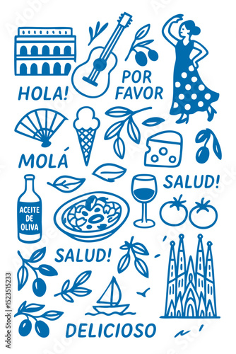 Popular Spanish Menu for Restaurant Cafe on Board  Cuisine Icons Symbols Illustrated