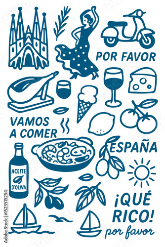 Popular Spanish Menu for Restaurant Cafe on Board  Cuisine Icons Symbols Illustrated