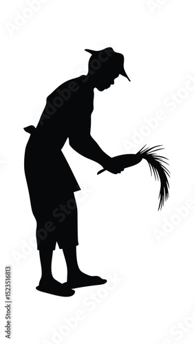 silhouette farmer with sickle tool