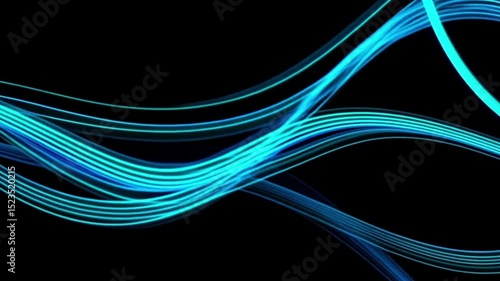 Wallpaper Mural Wavy cyan lines dance on a stark black background creating a mesmerizing abstract composition Torontodigital.ca