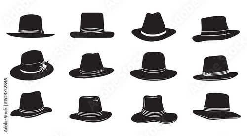 Twelve stylish black hat silhouettes collection