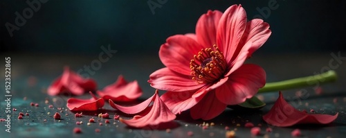 A close-up shot of a wilting flower, petals falling, signifying the finality of death and decay , complete end, expiring