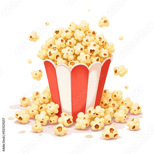 Popcorn Overflow: Cinema Snack Overflowing from Red Bucket