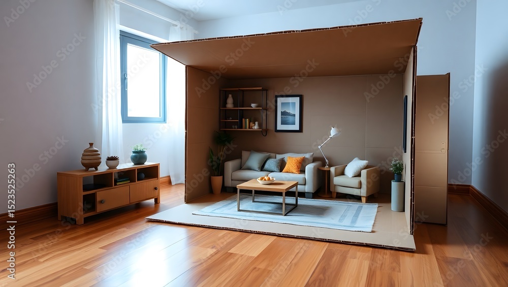 Fototapeta premium Miniature Cardboard Living Room Creative Home Decor Ideas