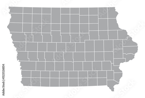 Iowa Grey Administrative Map Vector