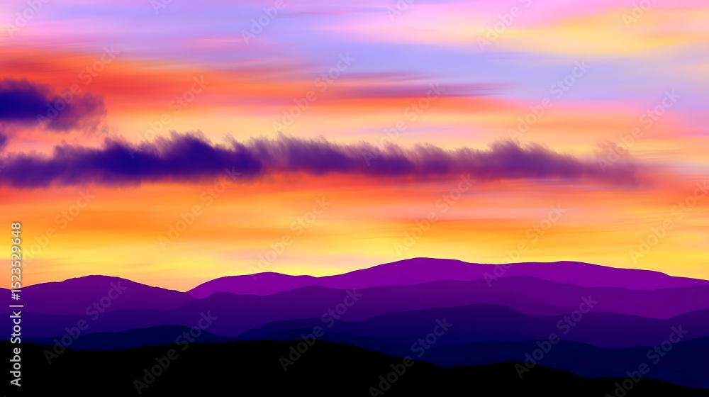 Obraz premium Colorful sunset over distant mountain range