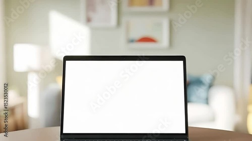 Wallpaper Mural Laptop computer with blank screen on table in modern home environment Torontodigital.ca
