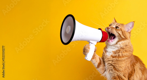 cat shouting with megaphone with copy space design announcement 