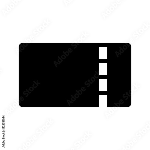 Ecommerce interface icon. Ticket document icon, simple glyph design, representing admission, events, or vouchers, suitable for ticketing platforms, travel, or entertainment.