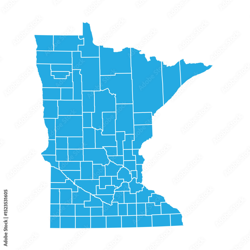 Fototapeta premium Minnesota Blue Administrative Map Vector
