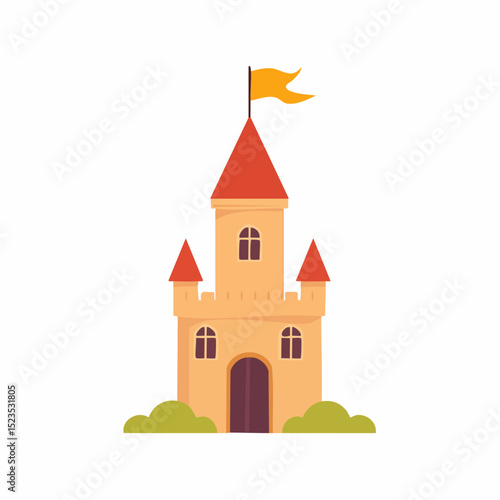 Haunted castle tower icon with ghostly charm, great for medieval spooky themes and Halloween cards