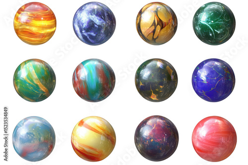 Collection of colorful marbles isolated on transparent background