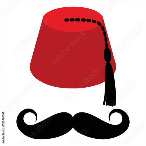 Fez hat and mustache vector isolated on white. Perfect for Turkish heritage, costumes, and historical visuals.