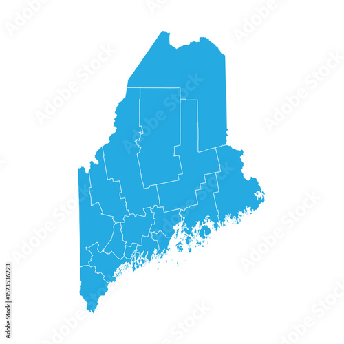 Maine Blue Map Administrative On White Background Vector