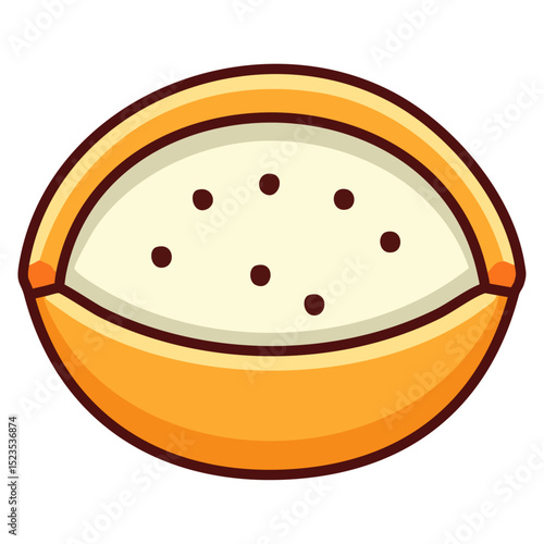 A round pita bread pocket, cut open to show the hollow center. 