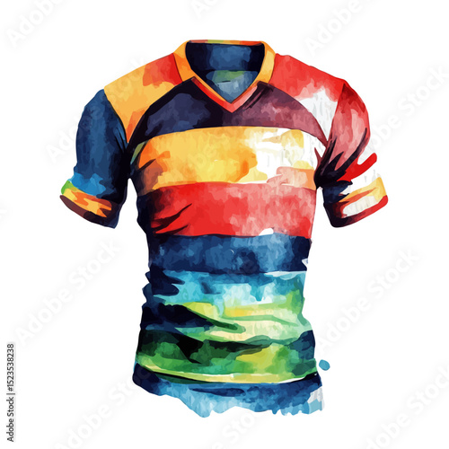 watercolor of Rugby Shirt, vector high quality, isolated on a white background.