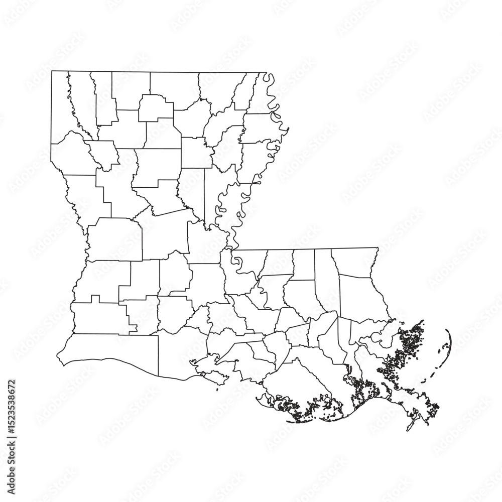 Fototapeta premium Louisiana Outline Administrative Map On White Background Vector