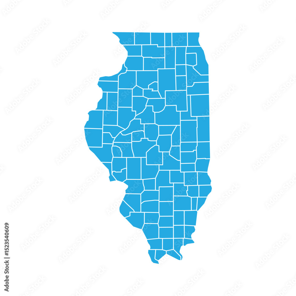Fototapeta premium Illinois Blue Administrative Map White Isolated Background