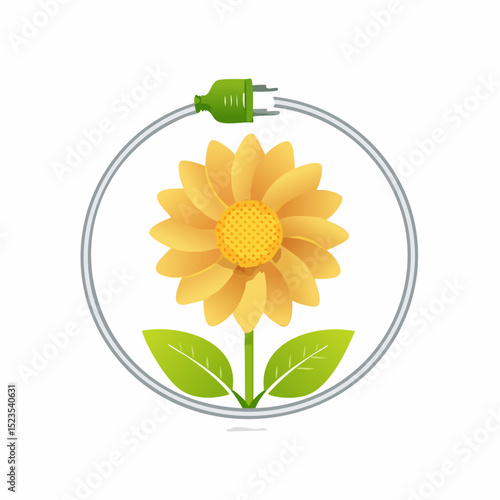 Unplug Symbol with Flower – Digital Detox and Mindfulness Illustration