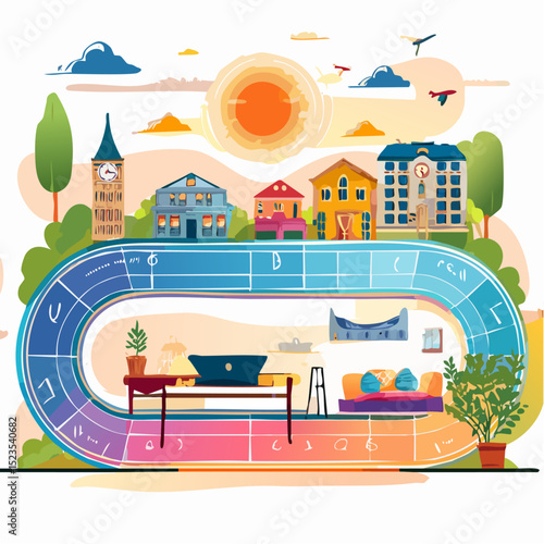 From Morning Work to Evening Rest – Abstract Timeline of a Balanced Day