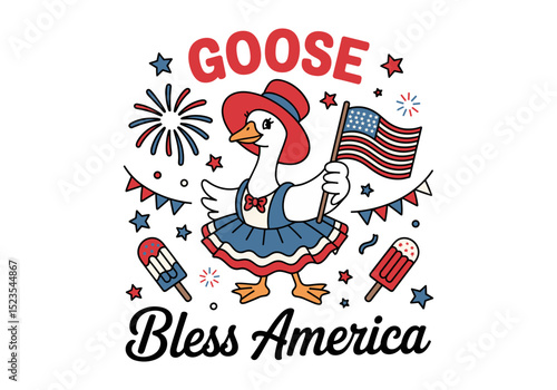 Cute Goose Celebrating America with Patriotic Design
