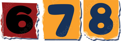 678 Retro torn paper number Design art