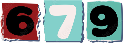 679 Retro torn paper number Design art