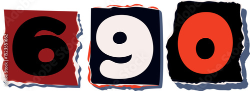 690 Retro torn paper number Design art
