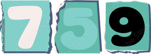 759 Retro torn paper number Design art