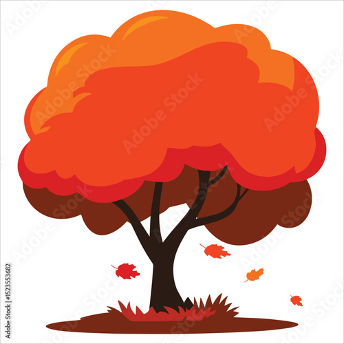 Autumn tree vector with yellow orange fall foliage in cartoon style. Perfect for seasonal landscapes, park scenery, and forest backgrounds.