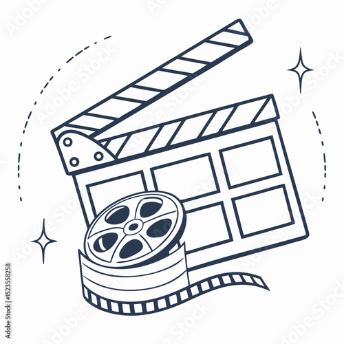 Film clapperboard and reel movie production vector illustration