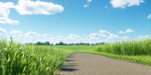 Pathway through summer meadow under clear blue sky landscape