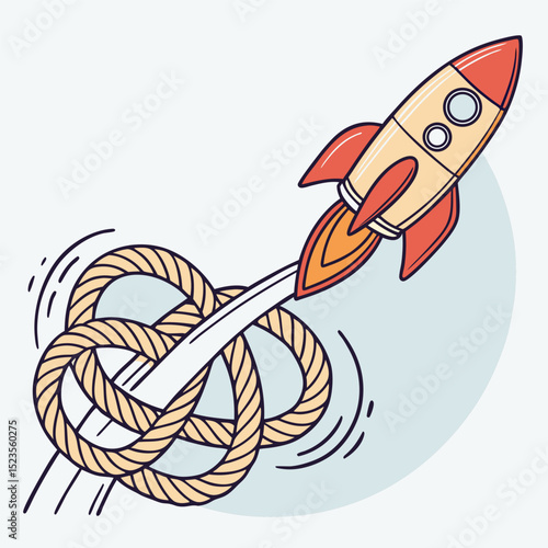 Launching rocket propelled by rope knot innovation progress concept