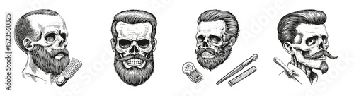 Vintage Skull Illustrations with Barber and Fashion Elements