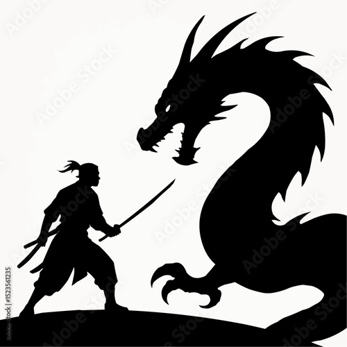 Flying mythical dragon silhouette vector illustration design