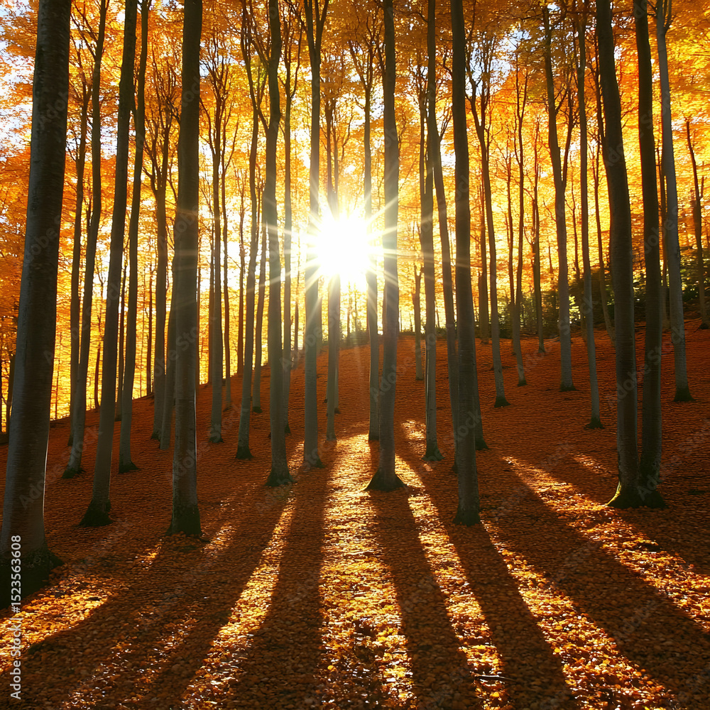 Obraz premium Golden Autumn Forest Sunlight Illustration