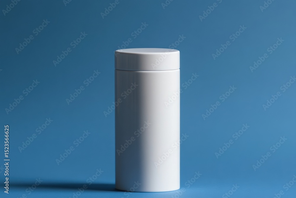 White Cylindrical Container Mockup Product Design Template Blue Background 3D Lid Clean Image Empty White Cylindrical Container Mockup Product Design Template Blue Background 3D Lid Clean Image Empty